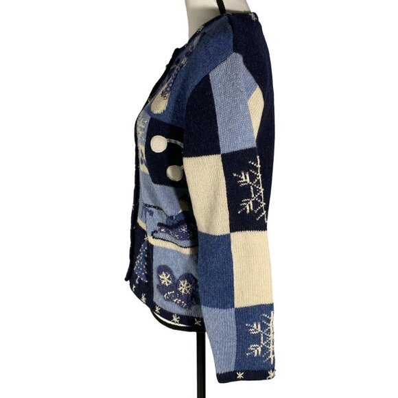 Vintage Talbots cottage grandma core wool cardigan sweater 3D PS winter snowman - Picture 4 of 16